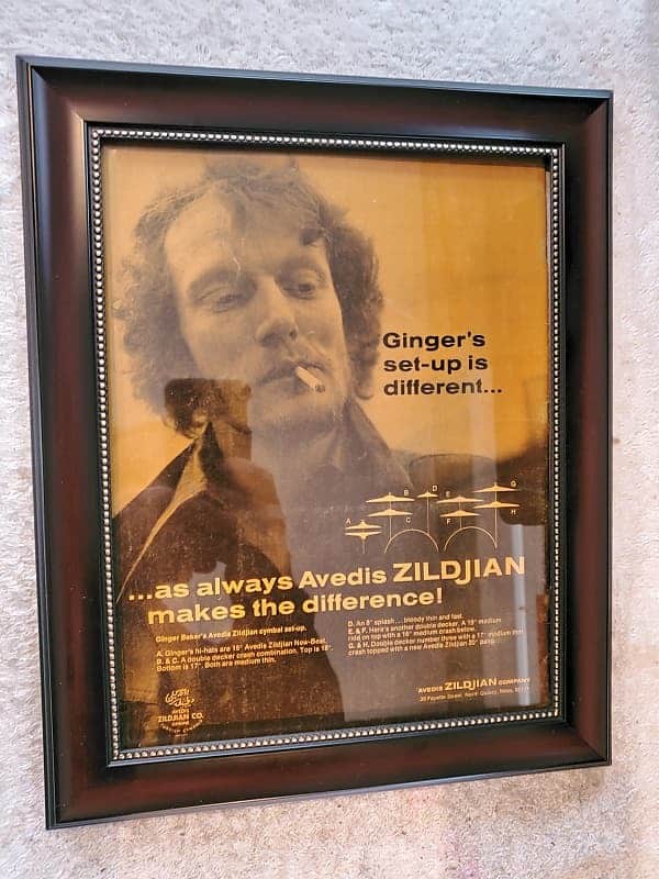 1971 Zildjian Cymbals Promotional Ad Framed Ginger Baker Cream Original image 1