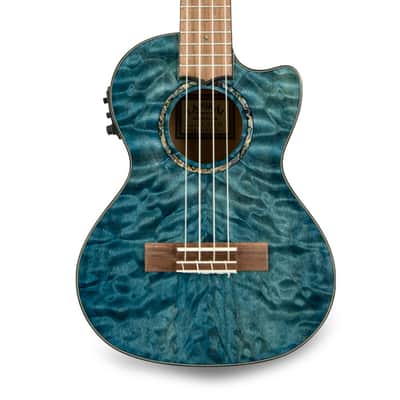 Lanikai QM-BLCET Tenor Electro-Cutaway Quilted Maple (Blue Stain) Ukulele with Styro Case image 3