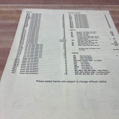 Slingerland 1974 Suggested Retail Price List image 2