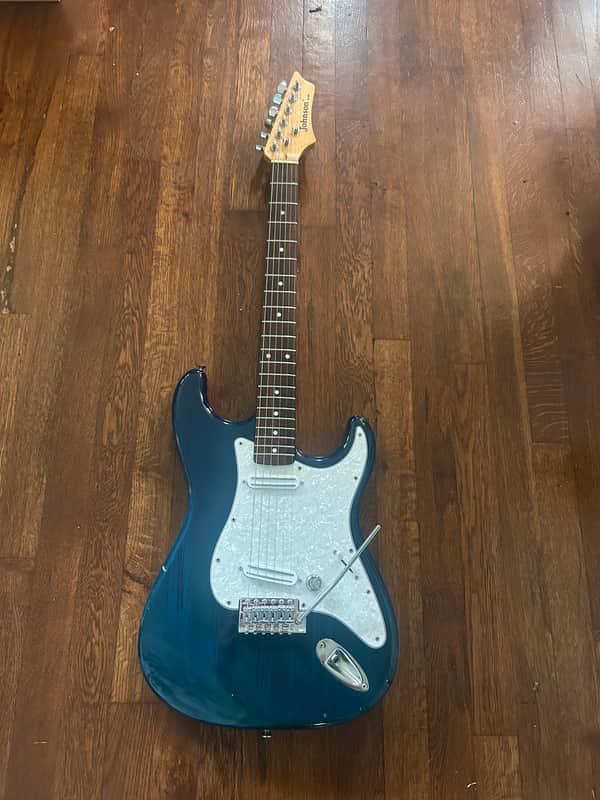Vintage Johnson by AXL Strat-Style Electric Guitar – Seymour Duncan Pickups – Guyker Bridge – Transparent Blue