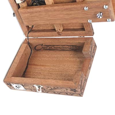 Handcrafted Engraved Solid Mahogany 6 String Opening Body Full 24.75"Scale Electric Cigar Box Guitar image 5