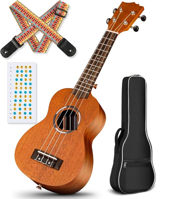 Concert Ukulele 23 Inch Ukulele Kit Beginner Starter with Carrying Bag, Shoulder Strap, Fretboard Stickers, for Both Adults and Kids in Mahogany image 1