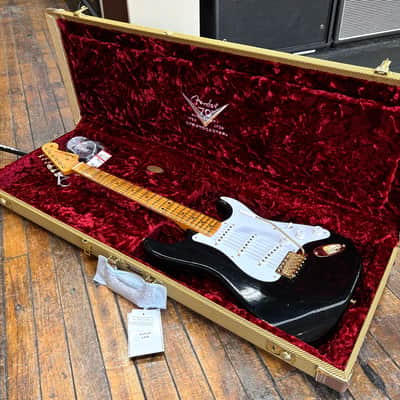 Fender Custom Shop Limited Edition 70th Anniversary 1954 Stratocaster Journeyman Relic with Closet Classic Gold Hardware Aged Black w/Hard Case image 9