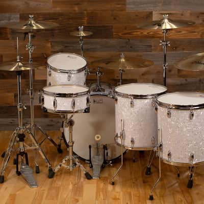 SLINGERLAND BUDDY RICH 5 PIECE SIGNATURE DRUM KIT No.2, NASHVILLE BUILT WITH FULL HARDWARE PACK AND SOLID SHELL SNARE DRUM, WHITE MARINE PEARL (PRE-LOVED) image 12
