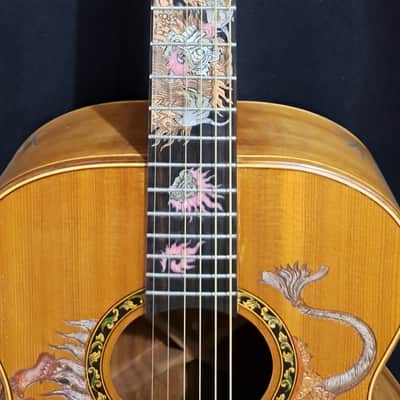 Blueberry Left Handed Handmade Acoustic Guitar Grand Concert Balinese Barong Motif New In Stock image 3