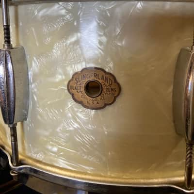 Slingerland - 1930s, 6.5x14" Gene Krupa No. 111, Radio King Snare Drum. White Marine Pearl image 2