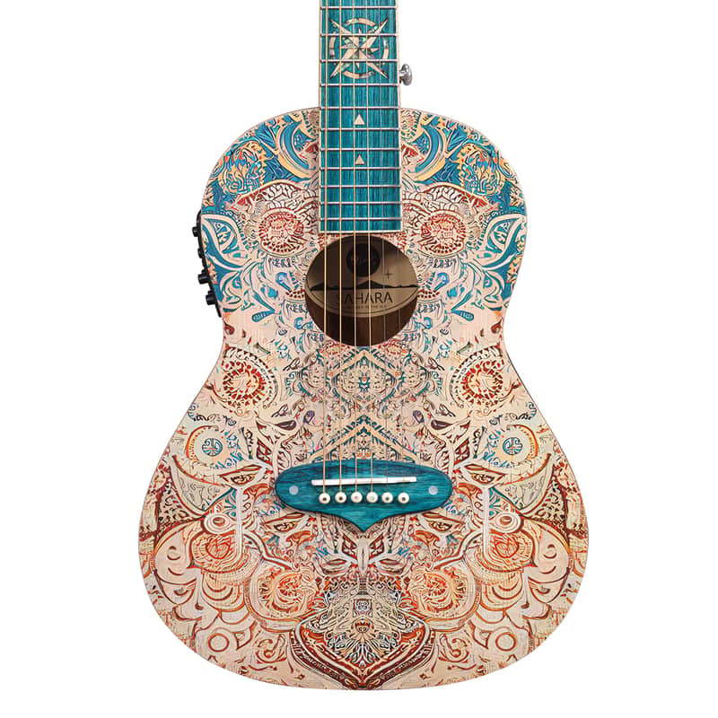 Lindo Sahara STEEL STRUNG Electro Acoustic Travel Guitar | BS3M Mic Piezo Blend Preamp / LCD / EQ / Tuner | Nautical Star 12th Fret Inlay | Graphic Art Finish | 20th Anniversary Special Edition image 1
