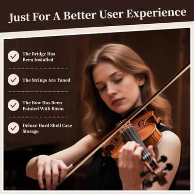 OEM Full Size 4/4 Beginner Violin Kit for Adults – Ready-to-Play Set with Case, Bow, Strings, Tuner & Accessories – Perfect for Students & School Orchestra 2025 - Polished image 6