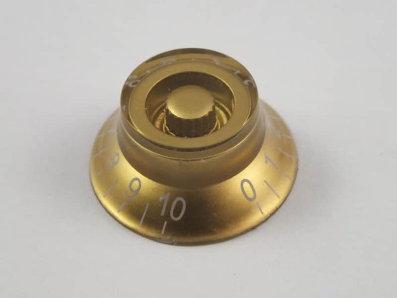 4 Gold Top Hat Bell Knobs fits Epiphone, Les Paul, SG, Casino guitars with 18 spline metric Pots image 1