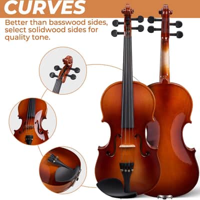 Violin 4/4 Full Size Set Fiddle, Handcrafted Starter Acoustic Violins Kit with Solid Wood Side Board, Lightweight Hard Case for Beginners, Teens, Child, Kids Age 12+, Adults, Right Handed image 3