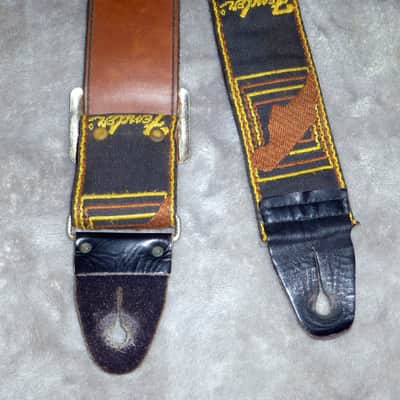 Vintage 1970s Fender Monogramed  Fender Logo Guitar Strap Leather Ends Double Rivets Metal Buckle and Ring The Real Deal Very Cool image 2