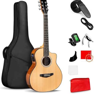 Electric Acoustic Guitar 3/4 Size - 36 Inch Acoustic Electric Guitar Cutaway Acustica Guitarra Bundle for Beginners and Students image 1