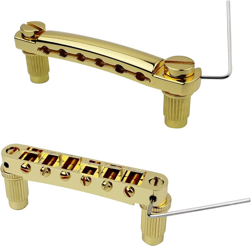 Guitar Tune-O-Matic Bridge and Stop Bar Tailpiece Combo with Anchors and Studs Replacement Compatible with LP SG EPI 6 String Electric Guitar Golden image 1