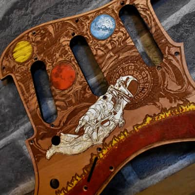 Hand-Painted Cherrywood Pickguard for Fender Stratocaster HSS/SSS – Laser-Engraved 'Stumble' Design image 2