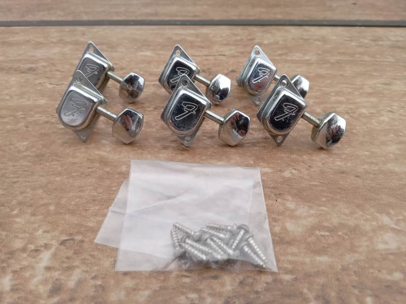 Set of Vintage Late 1960's Fender "F" Guitar Tuners w/ Screws! Original Stratocaster, Telecaster Parts! image 1
