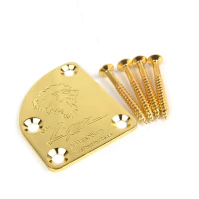 Asymmetrical Volute Neck Plate For bolt-on neck Guitars, Engraved Wolf Gold Plated image 7