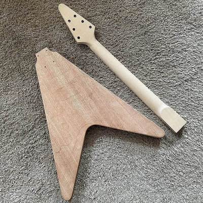 DIY Project Guitar Flying V Style Kit, Mahogany Body, Maple Neck, Rosewood Fingerboard image 9