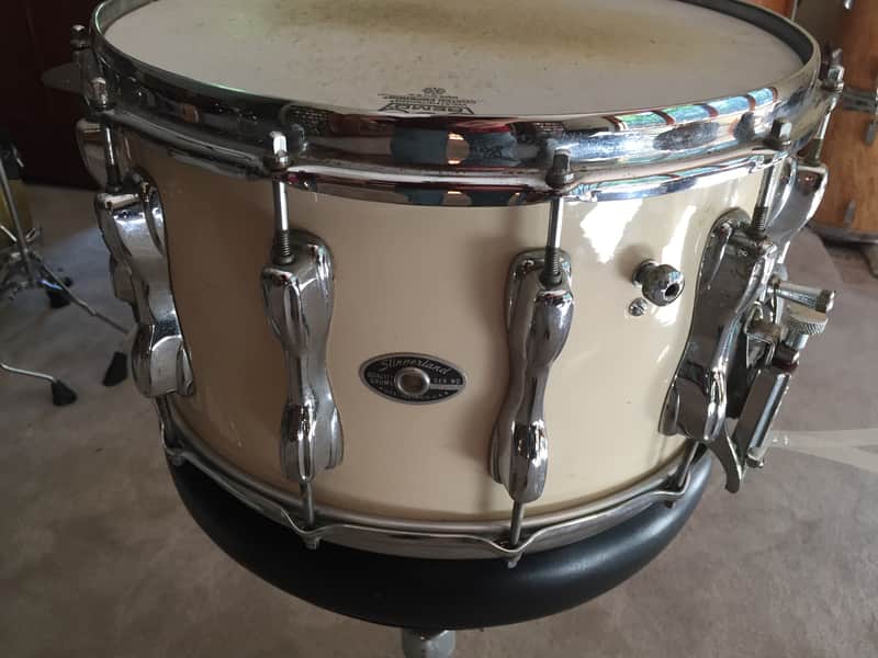Slingerland Magnum 8x14 wood shell snare drum 1980s Creme White image 1