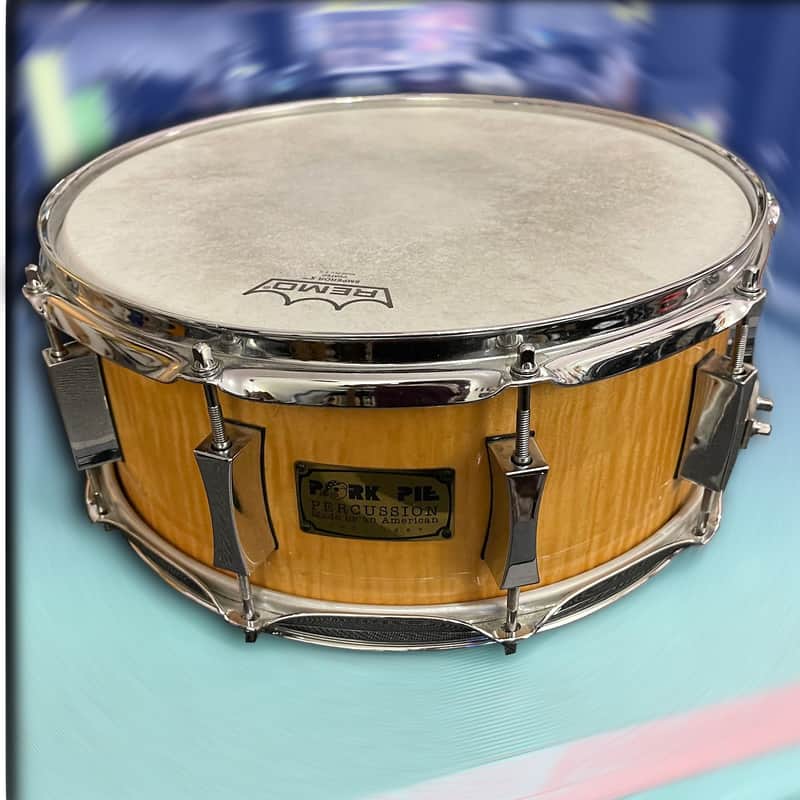 Pork Pie 6x14 10-Lug Snare (2008) Natural Curly Maple image 1