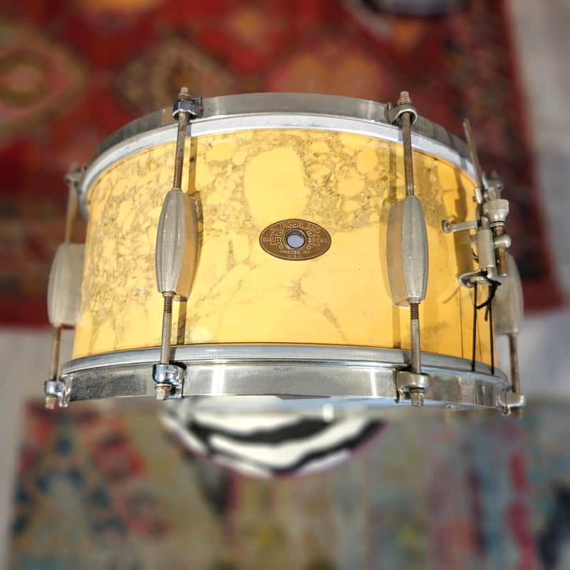 Slingerland 14x7" 3-ply Snare Drum in Yellow Marble Lacquer 1950s image 1