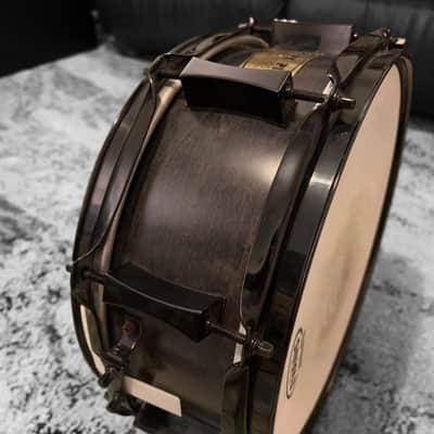 Pork Pie 5x12 inch Maple Snare in Transparent Black Finish & Black Chrome Hardware (2004) image 10