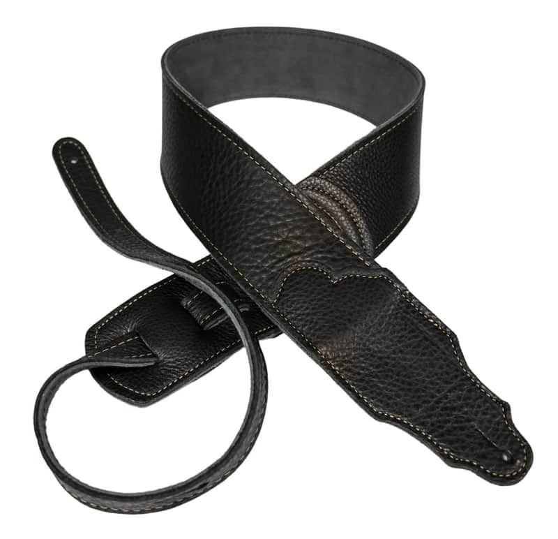 Franklin Strap 2.5" Original Black Glove Leather with Suede Backing Guitar Strap Gold Stitching image 1