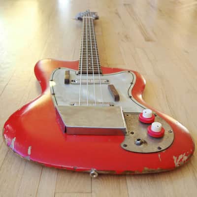 1965 Danelectro Coral Deluxe Vintage Electric Bass Guitar Fiesta Red Full Scale image 9