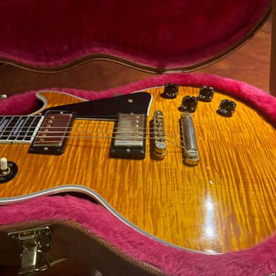 2014 Gibson Les Paul Custom Flamed Translucent Amber Top Custom Shop image 2