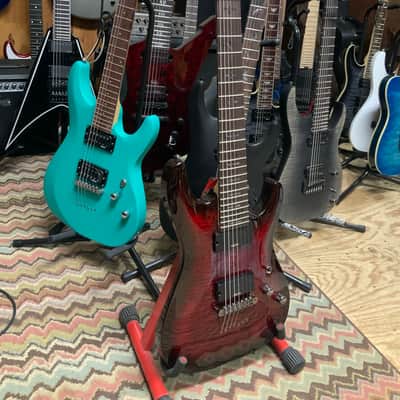 Schecter Demon-7 2022 Crimson Red Burst flame w gigbag image 7