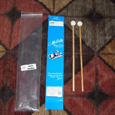 one pair new old stock near A+ Mike Balter MB93B (93B) Extra Hard Keyboard Mallets, 1 plastic (phenolic) round white HEADS and natural birch HANDLES - mid to late 1990s (+ packaging) Unwound Series image 1
