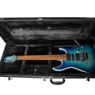 Blem Bootlegger Guitar Royal HHH, Floyd Rose Double Locking Tremolo  Blue Clear Quilted Maple finish, Stiletto Hard Case image 10