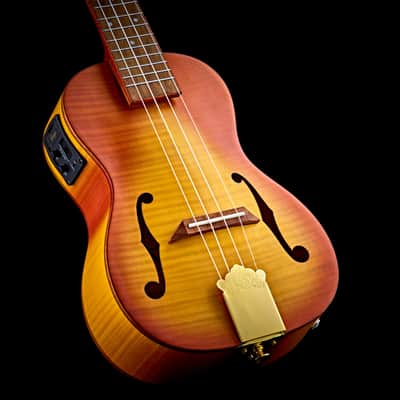 Ortega Custom Built Series Flamed Maple Arched Top Okoume Neck 4-String Concert Electric Ukulele w/Gig Bag image 9