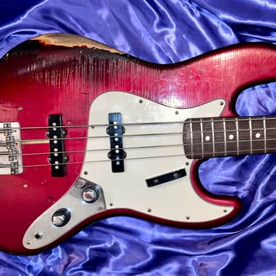1984 Fender Fullerton Reissue 1962 Jazz Bass Factory Candy Apple Red over Three Tone Burst image 5