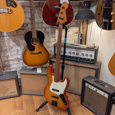 Warmoth Jazz Bass Fretless - Orange Burst w/ Flame Maple top image 7