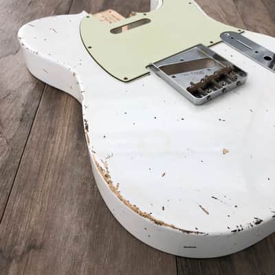 FRANCHIN Mars guitar body Relic Aged Olympic White 100% Nitro Lacquer Cracks SS Basswood Telecaster-Tele-T-Style Made in Italy - Stock piece #22320826 image 5