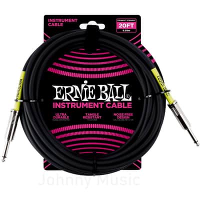 20' Straight / Straight Instrument Cable - Black - Dual Shielded 99.95% O2-free Copper Roadworthy Design, Limited Lifetime Warranty image 1