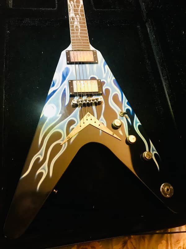 Dean Flying V Inferno Blue Flame Rare Electric Guitar with Case