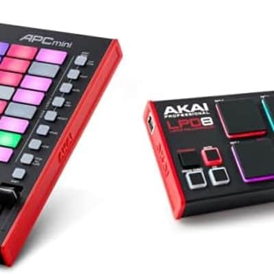 AKAI Professional APC Mini MK2 - USB MIDI Pad Controller for Clip Launching & Professional LPD8 - USB MIDI Controller, 8 Assignable Knobs and Music Production Software