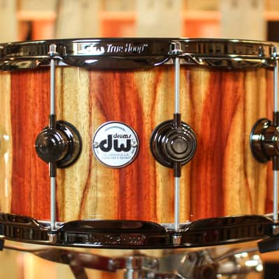 DW 7x14 Collector's Maple VLT Natural Lacquer over Candy Stripe Padauk Snare Drum - SO#1410012 image 1