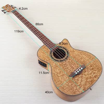 4 String Acoustic Electric Bass, Laminated Ash Wood Top Body, Okoume Neck image 11