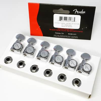 Genuine Fender Locking F Logo Tuners Machines Pegs CHROME w/VINTAGE BUTTONS image 13
