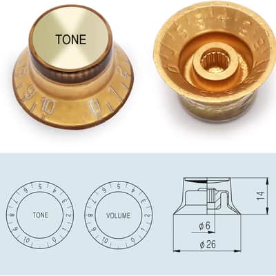 Electric Guitar Top Hat Knobs Speed Control Knobs 2 Volume 2 Tone Compatible with Les Paul LP Electric Guitar, Guitar Parts Replacement, Gold image 3