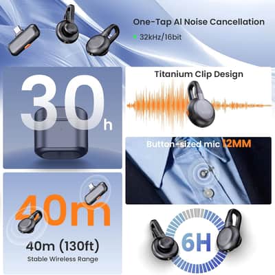 Wireless Lavalier Microphone for iPhone & Android, USB-C Mini Mic with AI Noise Canceling, 196ft Range, 50H Battery, Clip-On Lapel Mic for YouTube Vlog Interview Recording Content Creation image 3