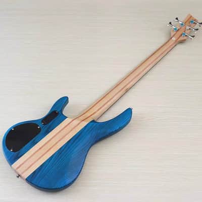 Custom 5 String Electric Bass in Blue, Ash Wood Body, Maple Neck Through image 2