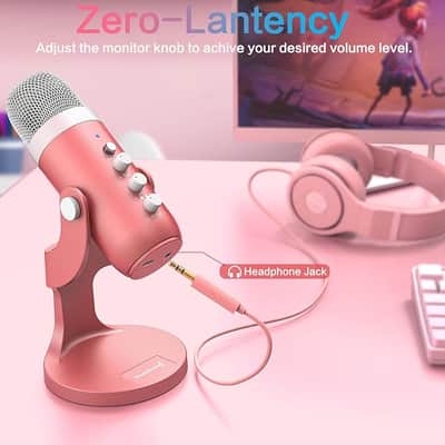 Gaming USB Pink Microphone with Quick Mute for Phone Computer PC PS5,Studio Mic with Gain Control,Echo&Monitor Volume Adjust for Streaming Vocal Recording ASMR Podcast Video K66 image 3
