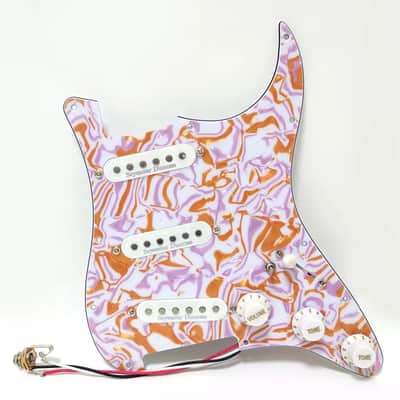 Custom SSS Loaded Strat Style Guitar Pickguard with Single Coil Pickups, Marbled Finish image 1