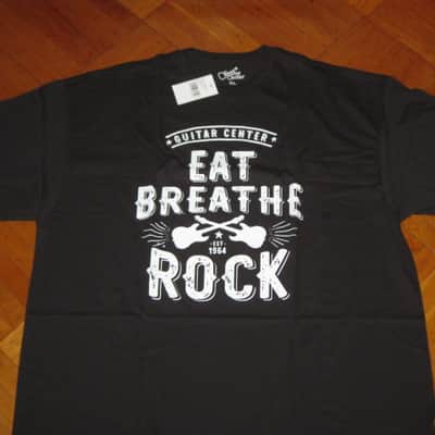 new in package A+ Guitar Center EAT BREATHE, ROCK Men's Size X-Large (XL), Black 100% Cotton Short Sleeve T-Shirt - Graphic is in White and it says / shows: GUITAR CENTER EST. 1964, EAT, BREATHE, ROCK + has dual guitars, stars, lines (Style # GC005-11730) image 7