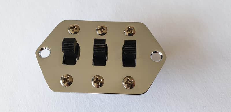 Jaguar Guitar slide switch control plate kit chrome + 3x switches and screws image 1
