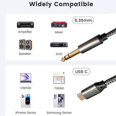 USB C to 6.35mm 1/4 inch TS Audio Cable 5M: Gold Plated USB Type C to 1/4" Male Mono Interconnect Aux Adapter Cable. imagen 2
