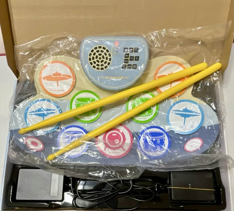 Portable Electronic Drum Set Built-in Sounds Midi, 9 Pads, 2 Pedals, Aux - Multi